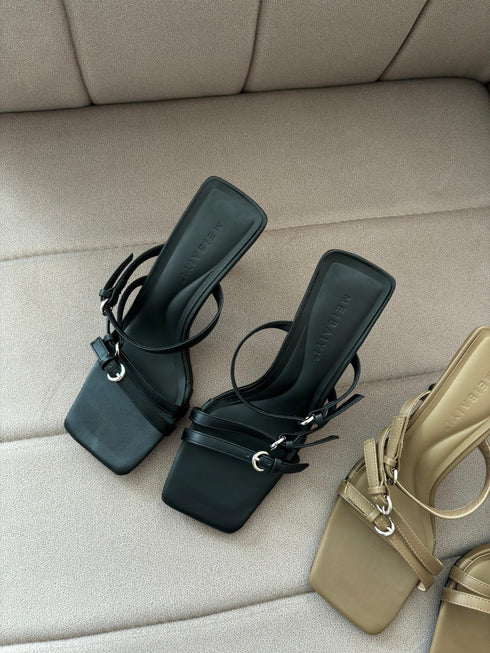 High Quality Fashionable Triple Buckle Straps Slid-On Heels